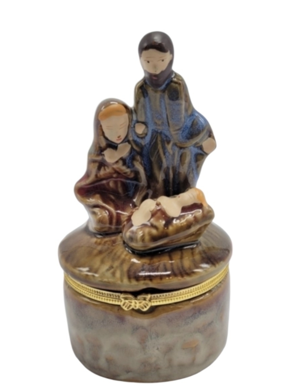 Vintage Nativity Scene Trinket Box – Ceramic Hinged Keepsake Box - Picture 2 of 8